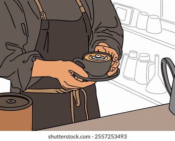 ILLUSTRATION OF A PERSON OR BARISTA MAKING COFFEE.  COOL AND UNIQUE DESIGN. VECTOR FILES