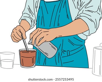 ILLUSTRATION OF A PERSON OR BARISTA MAKING COFFEE.  COOL AND UNIQUE DESIGN. VECTOR FILES