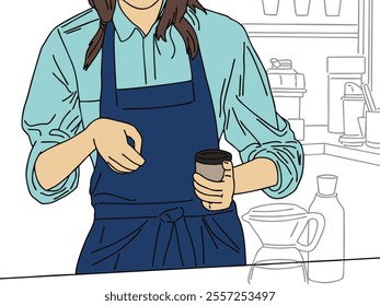 ILLUSTRATION OF A PERSON OR BARISTA MAKING COFFEE.  COOL AND UNIQUE DESIGN. VECTOR FILES