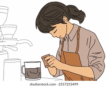 ILLUSTRATION OF A PERSON OR BARISTA MAKING COFFEE.  COOL AND UNIQUE DESIGN. VECTOR FILES