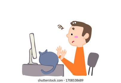 Illustration of a person being disturbed by a cat during remote work