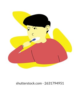 illustration of a person brushing teeth, flat illustration, vector eps 10