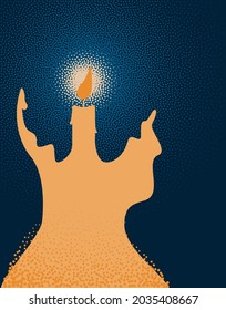 An illustration of a person with a candle depicting conscience. Vector illustration.