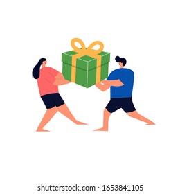 illustration of a person carrying a gift box