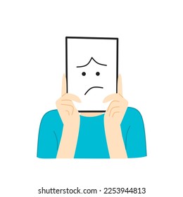 Illustration of a person carrying a sad board hand drawn vector illustration isolated white background