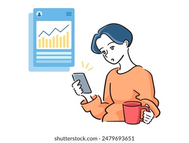 Illustration of a person checking asset status on a smartphone Manage your investments and savings online View smartphone