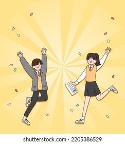 An Illustration Of The Person Cheering For The College Entrance Exam
