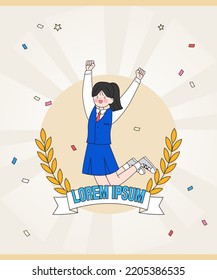 An Illustration Of The Person Cheering For The College Entrance Exam
