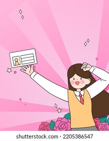 An Illustration Of The Person Cheering For The College Entrance Exam
