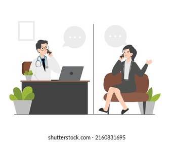 Illustration of a person consulting a psychiatrist, people go see a psychiatrist.