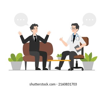 Illustration einer Person, die einen Psychiater konsultiert, gehen die Leute zu einem Psychiater.