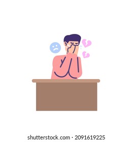 illustration of a person crying because of a broken heart. breakup. sad boy. flat cartoon style. vector design. element