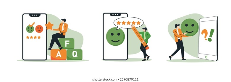 Illustration person customer service, Positif customer feedback and positive rating star