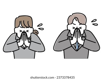 Illustration of a person desperately begging with his hands together (businessman)