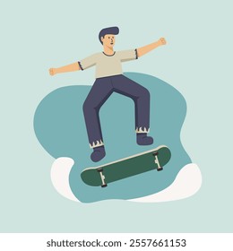 Illustration of a person doing a skateboarding stunt