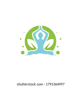 illustration of a person doing yoga in the open which is depicted in Green, can be used for logo and icon designs
