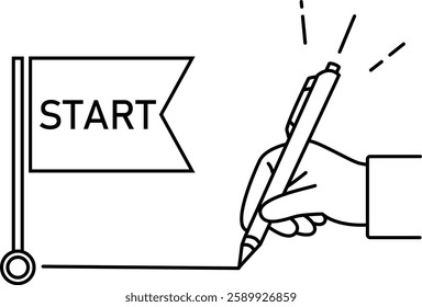 Illustration of a person drawing a line with a pen from the starting point