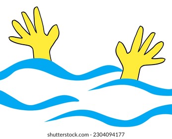 illustration of a person drowning in the sea with only his hands looking to ask for help