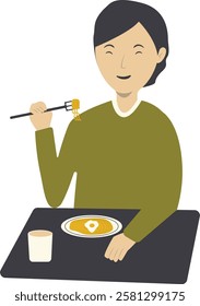Illustration of a Person Eating Healthy Food. Isolated on White Background