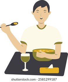 Illustration of a Person Eating Healthy Food. Isolated on White Background