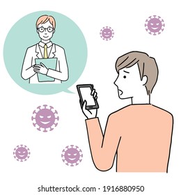Illustration of a person examining a patient remotely, medical