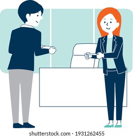 Illustration of a person exchanging business cards
