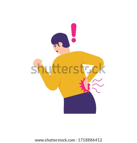 illustration of a person experiencing back pain, rheumatism, spinal pain, muscle aches. flat design. can be used for elements, landing pages, UI.