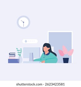 Illustration of a person in front of a computer working with notifications