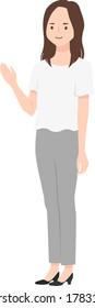 Illustration of a person guiding by hand. Woman wearing pants suit.