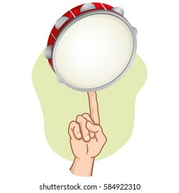 Illustration of a person hand balancing a samba tambourine. Ideal for educational and institutional educational materials