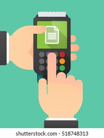 Illustration of a person hands using a dataphone with a document