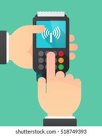Illustration of a person hands using a dataphone with an antenna