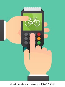 Illustration of a person hands using a dataphone with a bicycle