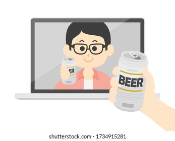 Illustration of a person having an online drinking party.