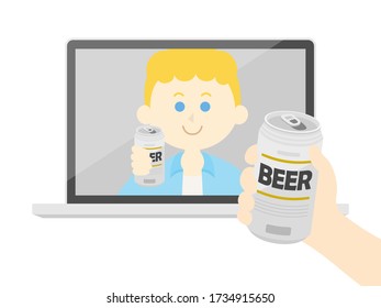 Illustration of a person having an online drinking party.