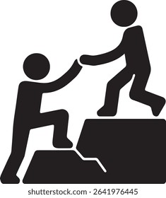 illustration of a person helping another climb a cliff