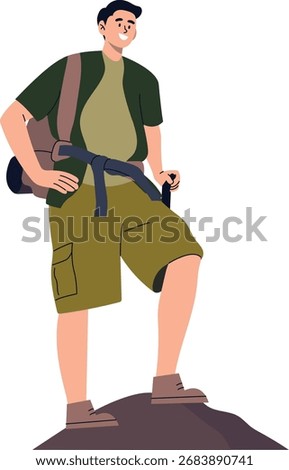 Illustration of Person Hiking Mountain. Vector Cartoon Character.