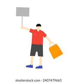 illustration of a person holding a board while holding a shopping bag