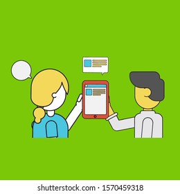 illustration of a person holding a cellphone to explain his work