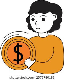 Illustration of Person Holding a Coin