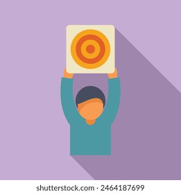 Illustration of a person holding a colorful target. Symbolizing achievement. Goal. Success. Ambition. Determination. And competition. In a flat vector graphic design. Progress. And personal growth