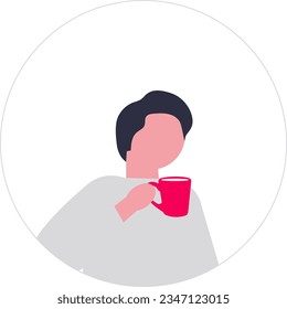 illustration of a person holding a cup drinking coffee. Vector illustration