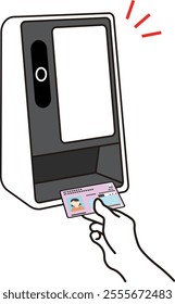 Illustration of a person holding his health insurance card over a machine