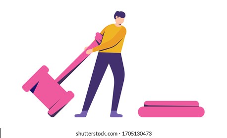 illustration of a person holding a large hammer. flat design. can be used for elements, landing pages, UI.
