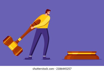 illustration of a person holding a large hammer. flat design. can be used for elements, landing pages, UI.