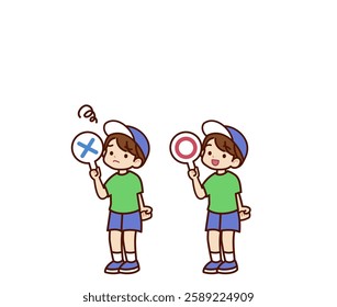 Illustration of a person holding a Marubatsu tag