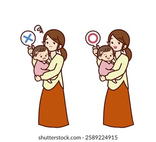 Illustration of a person holding a Marubatsu tag