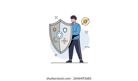 Illustration of person holding shield protecting from germs and viruses concept flat design