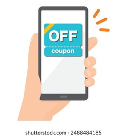 Illustration of a person holding a smartphone with an e-coupon