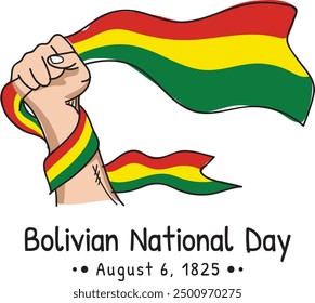 Illustration of a person holding tightly the fluttering Bolivian flag, Bolivia's national day vector